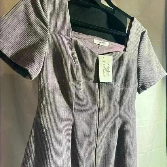 Wight Elephant -Glamorous Dress, Purple Corduroy Mini Dress w/ full front zipper - Picture 1 of 4